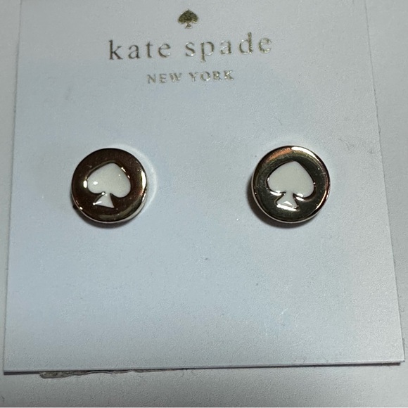 Kate Spade Spot The Spade, White and Gold Stud Earrings, NWT - Picture 1 of 6